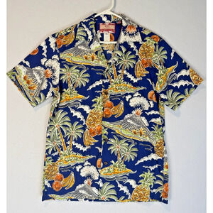 RJC Hawaiian Shirt Mens Small Made In Hawaii Button Up‎ Pineapple Fruit Volcano